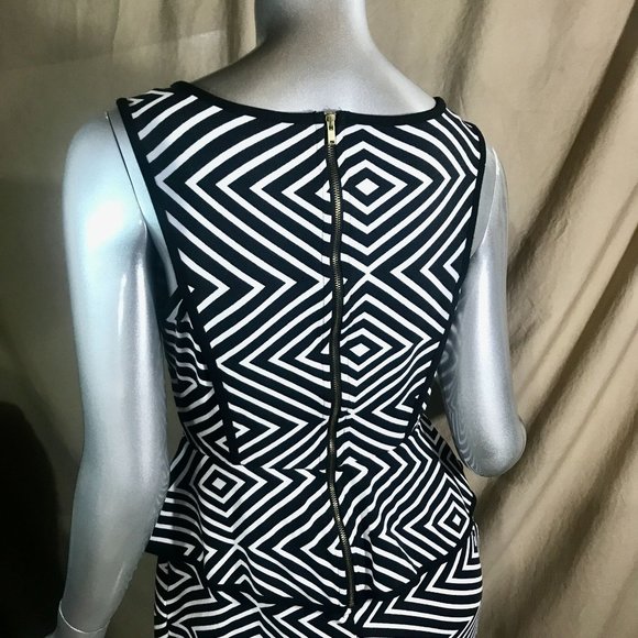 Worthington Women's Size 6 Small Black & Whit Dress Peplum Style Striped Diamond - Picture 5 of 14